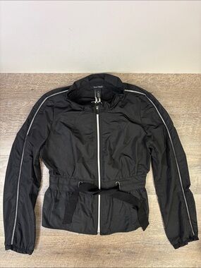 White House Black Market Black Zip Front Peplum Windbreaker Jacket Size 4